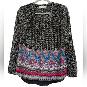 Black Rainn Blouse Top Women's SZ Small Paisley Boho Flowy Hippie Tunic